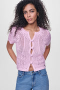 LACE STITCH BUTTON FRONT CARDIGAN