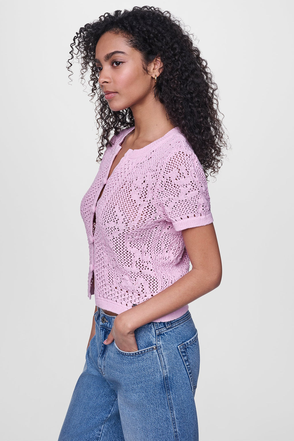 LACE STITCH BUTTON FRONT CARDIGAN