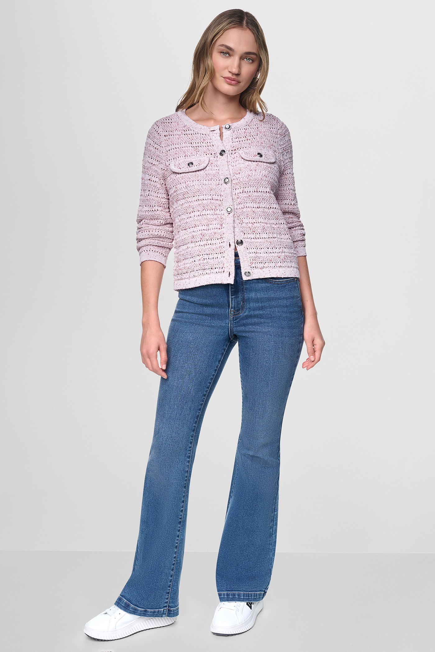 OPEN STITCH MARLED KNIT CARDIGAN