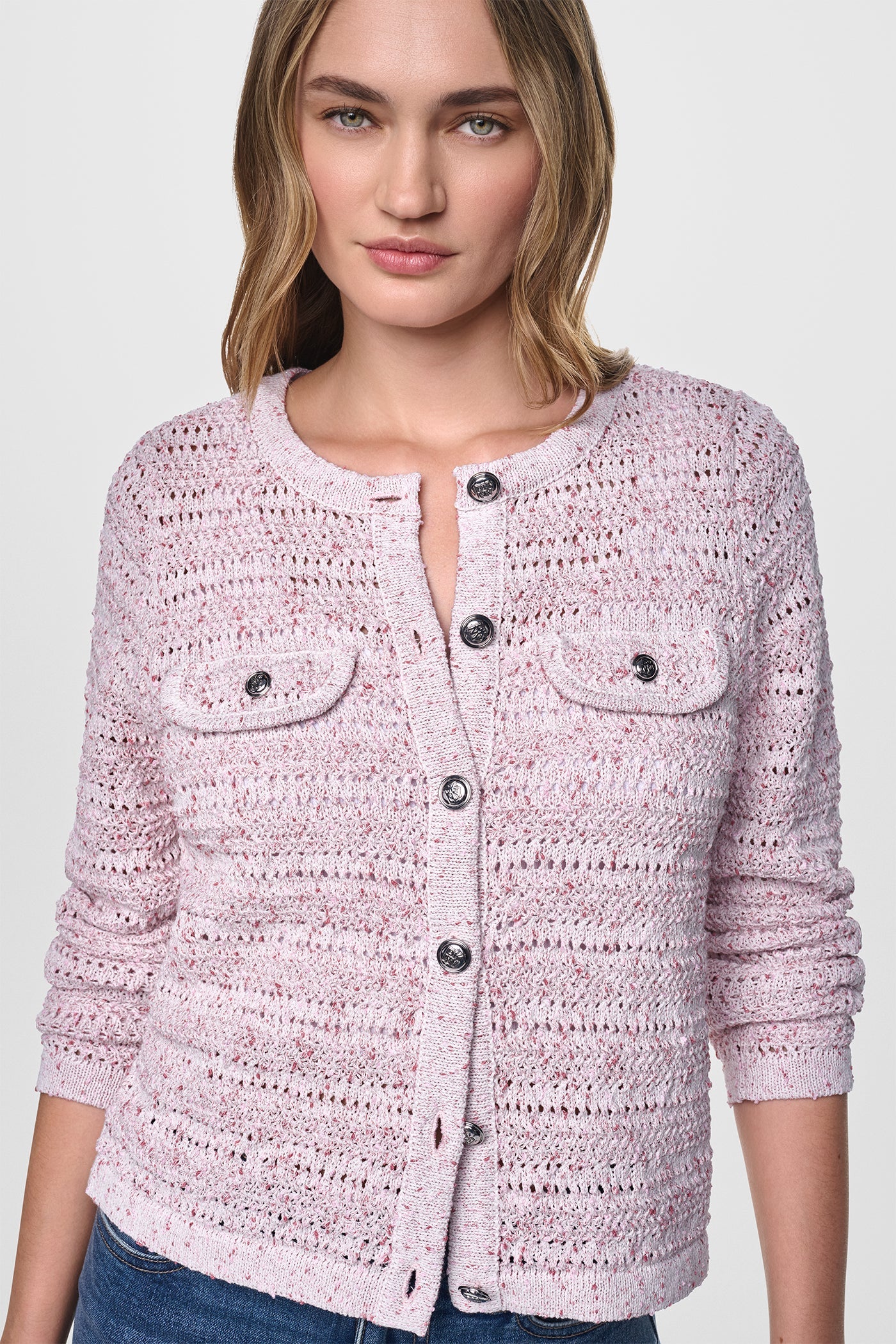 OPEN STITCH MARLED KNIT CARDIGAN