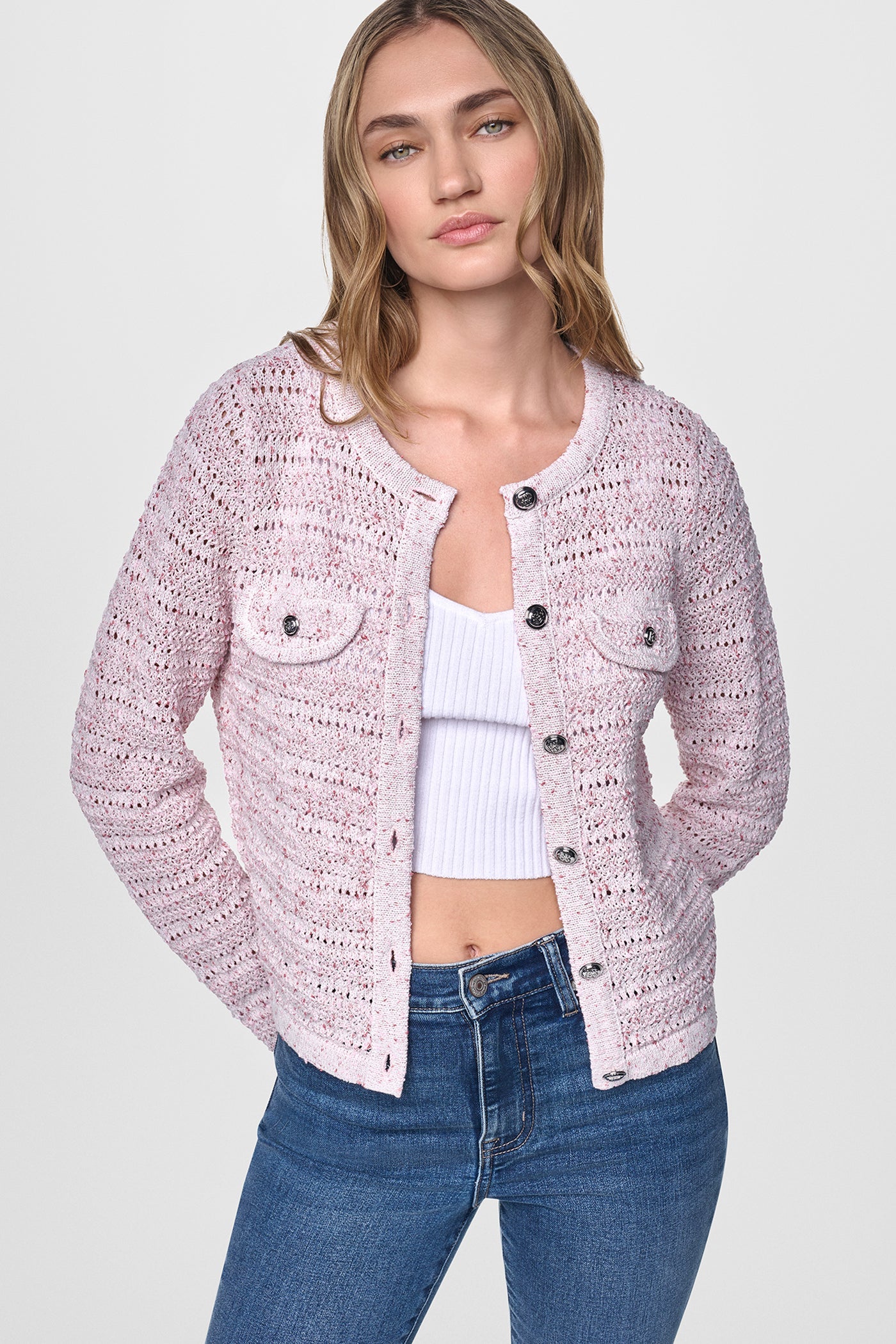 OPEN STITCH MARLED KNIT CARDIGAN