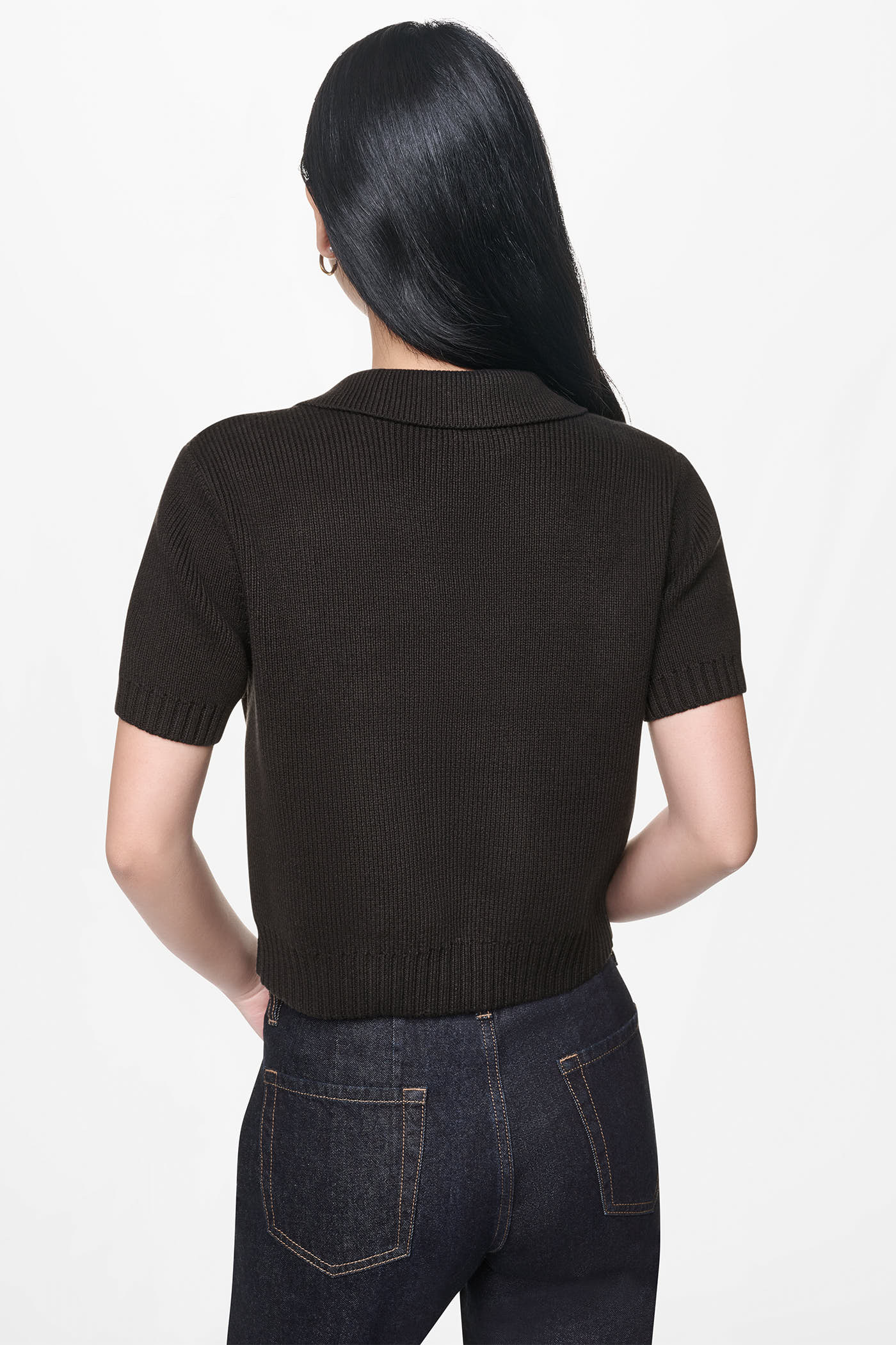 SHORT SLEEVE TIE FRONT POLO SWEATER