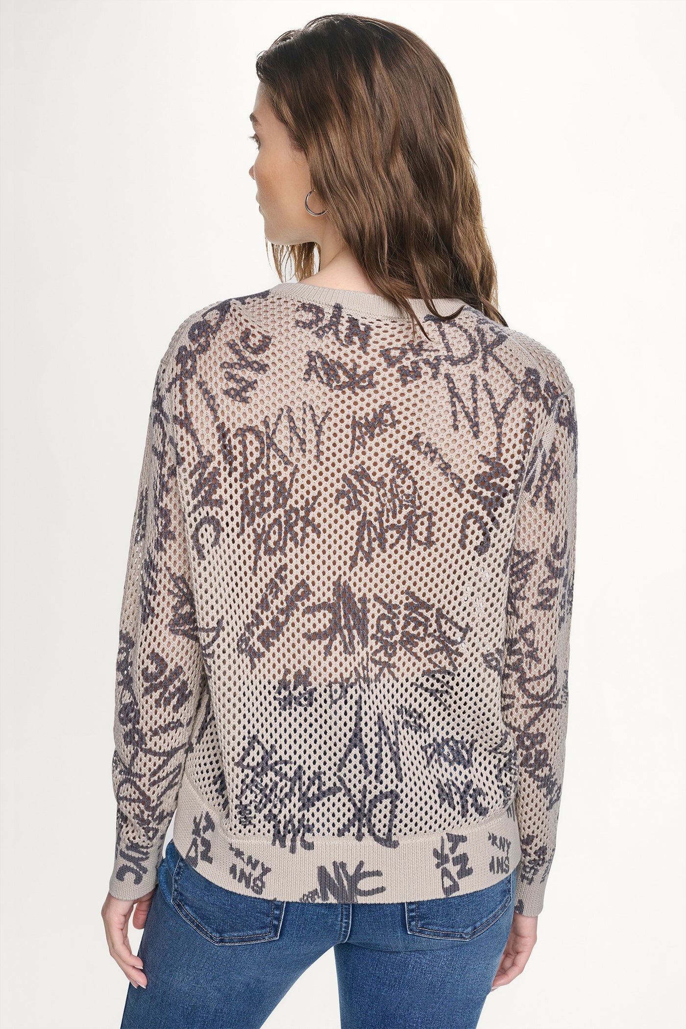 OPEN STITCH SWEATER WITH GRAFFITI LOGO