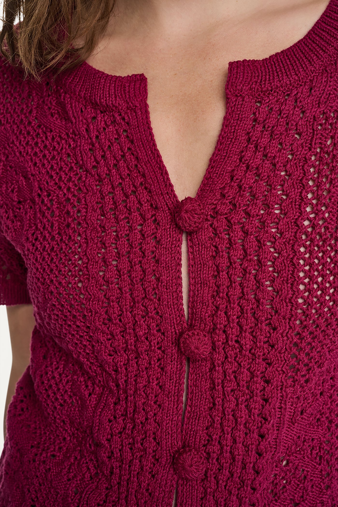 LACE STITCH BUTTON FRONT CARDIGAN