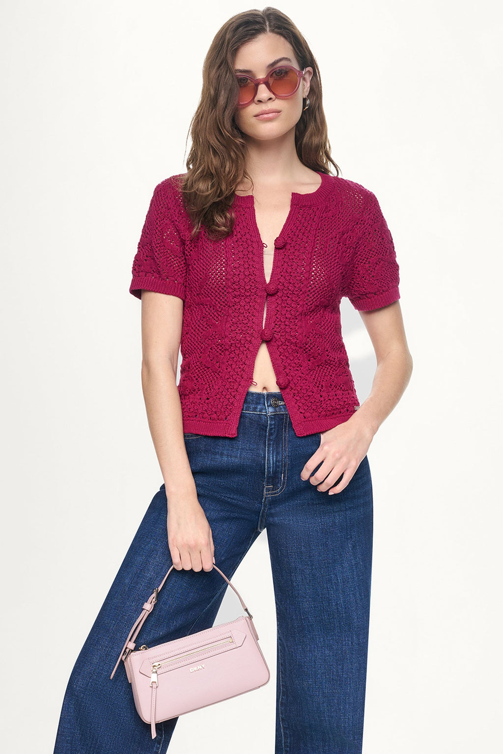 LACE STITCH BUTTON FRONT CARDIGAN