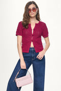 LACE STITCH BUTTON FRONT CARDIGAN