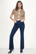SHORT SLEEVE TIE FRONT POLO SWEATER