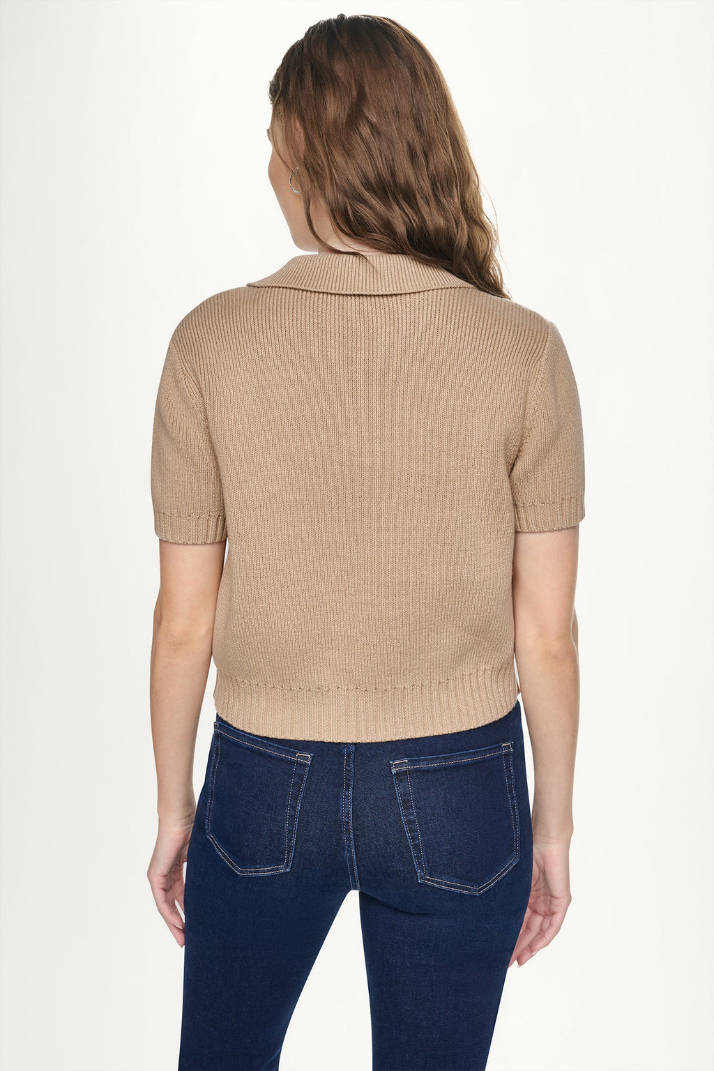 SHORT SLEEVE TIE FRONT POLO SWEATER