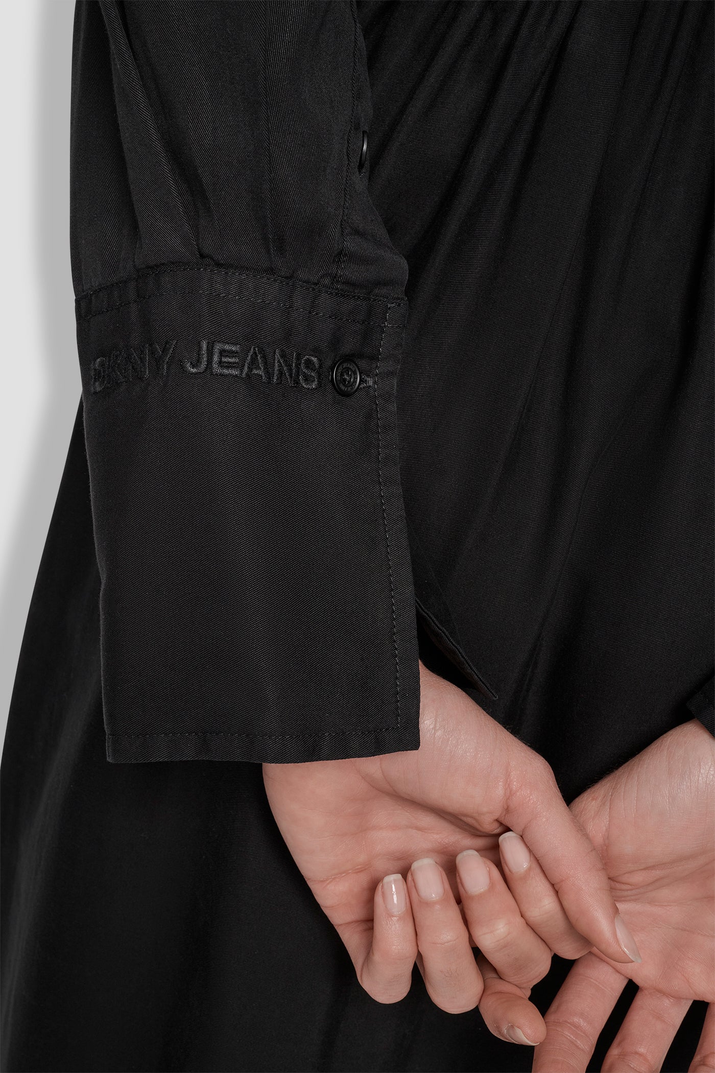 GARMENT DYE LONG SLEEVE BUTTON FRONT SHIRT DRESS