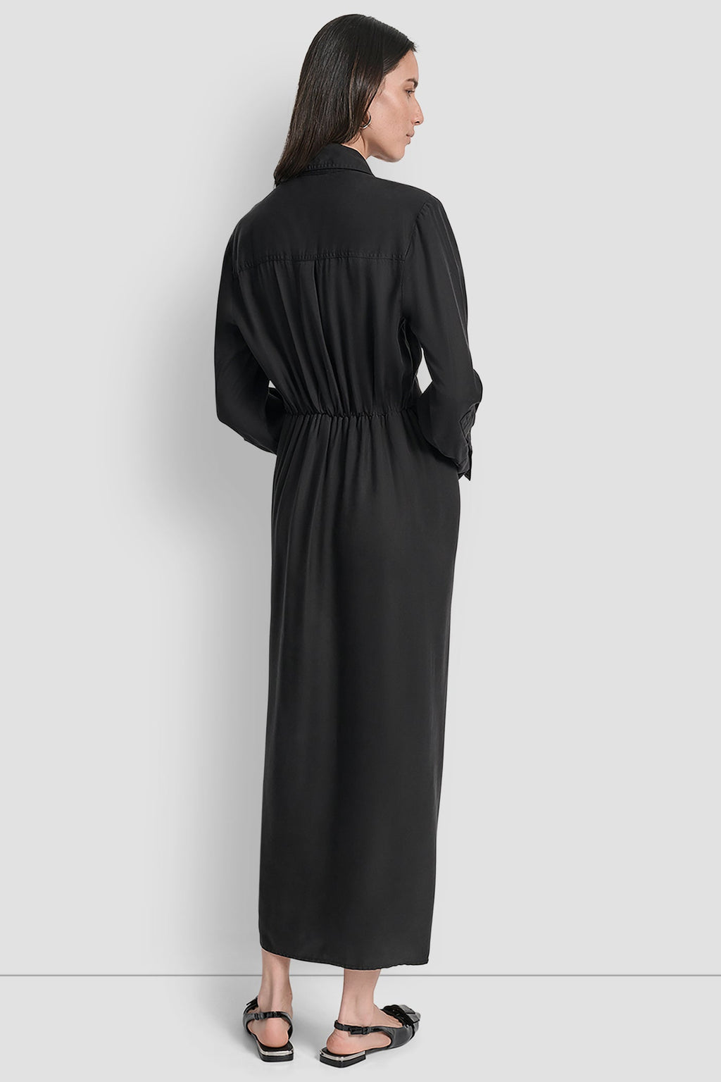GARMENT DYE LONG SLEEVE BUTTON FRONT SHIRT DRESS