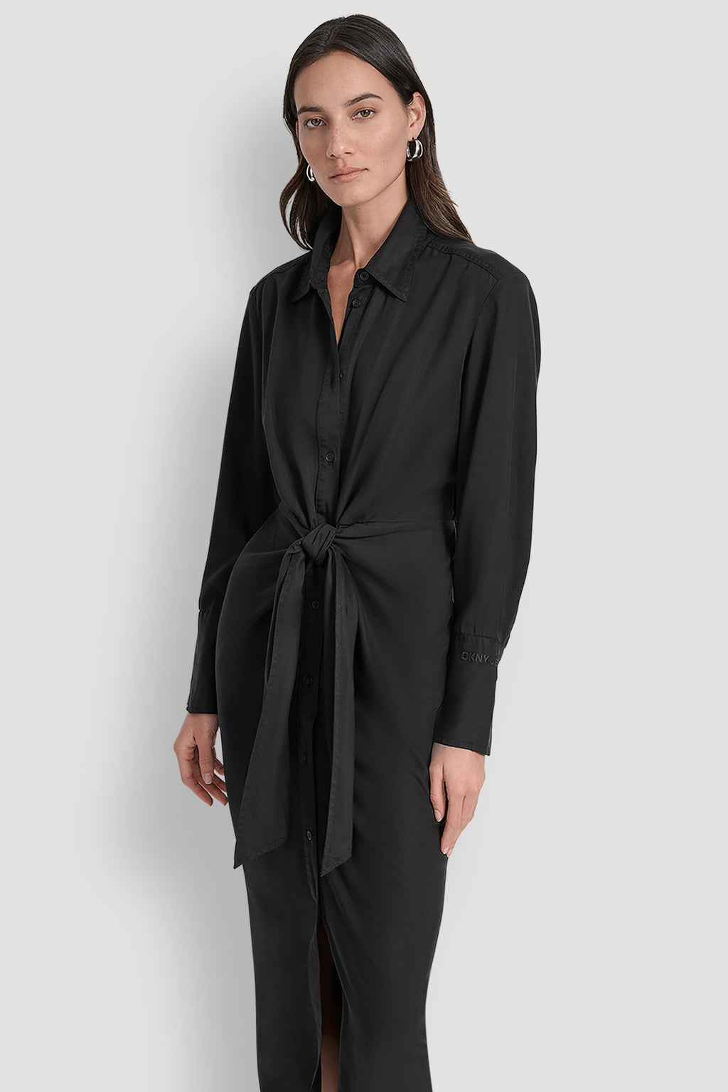 GARMENT DYE LONG SLEEVE BUTTON FRONT SHIRT DRESS