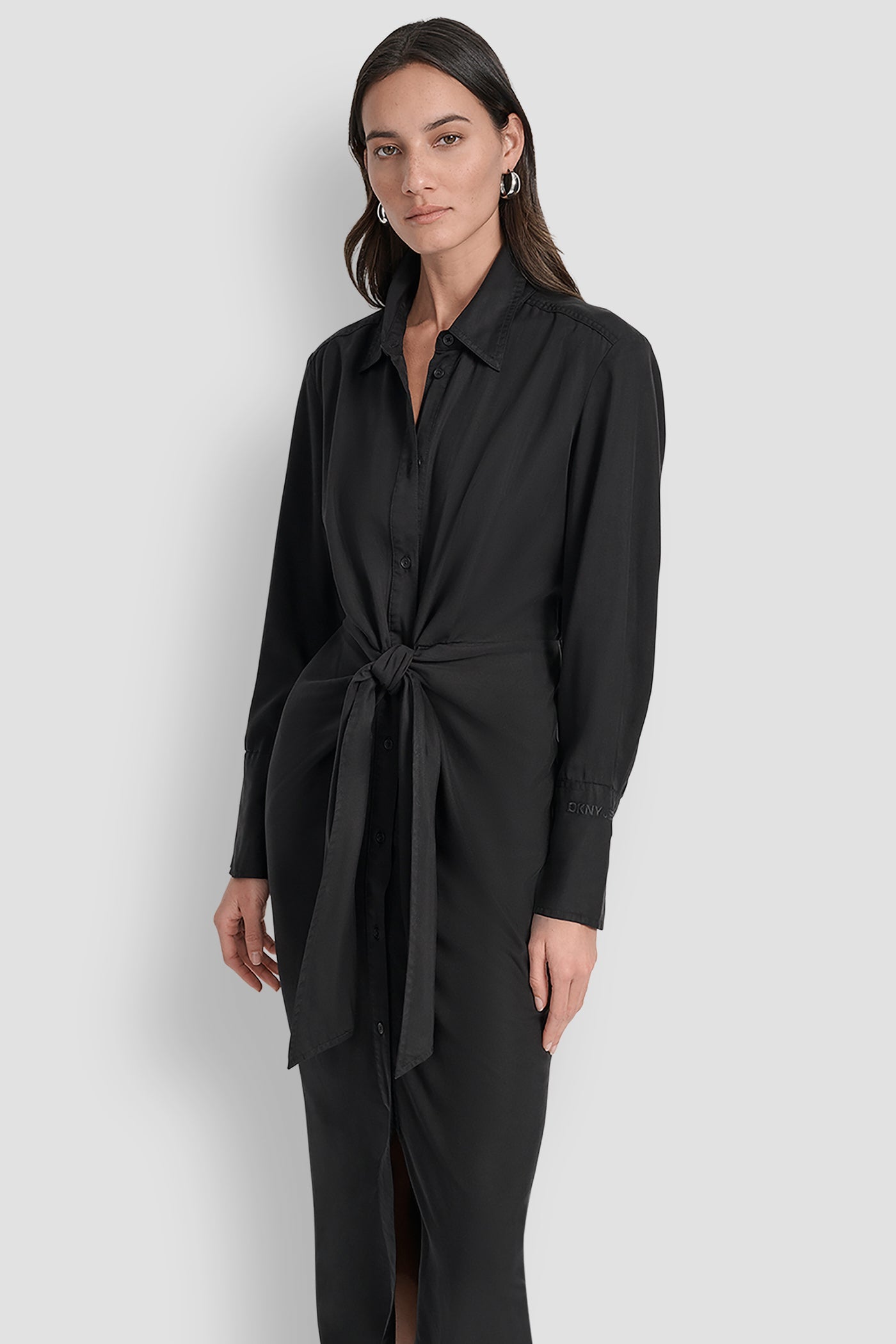 GARMENT DYE LONG SLEEVE BUTTON FRONT SHIRT DRESS