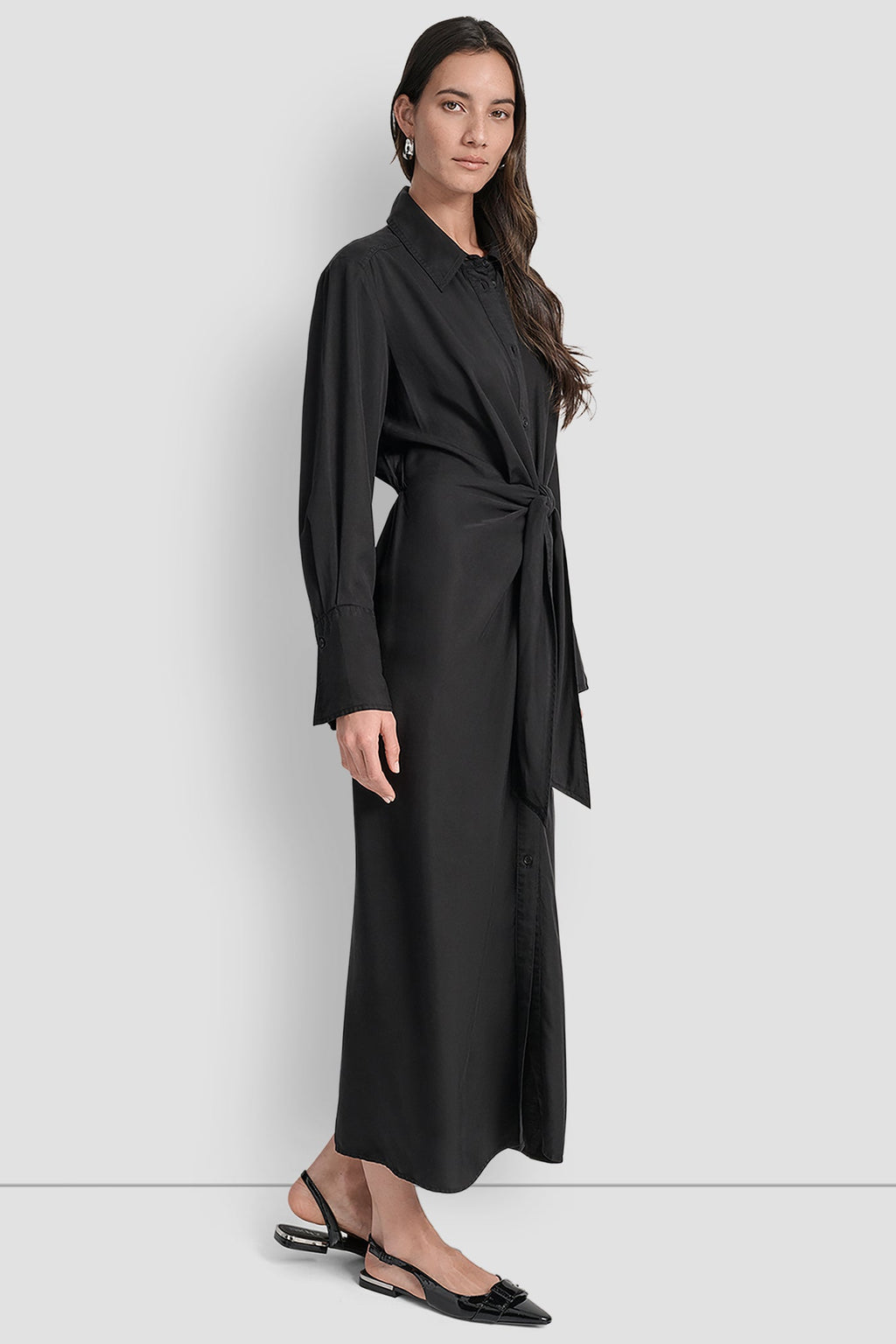 GARMENT DYE LONG SLEEVE BUTTON FRONT SHIRT DRESS