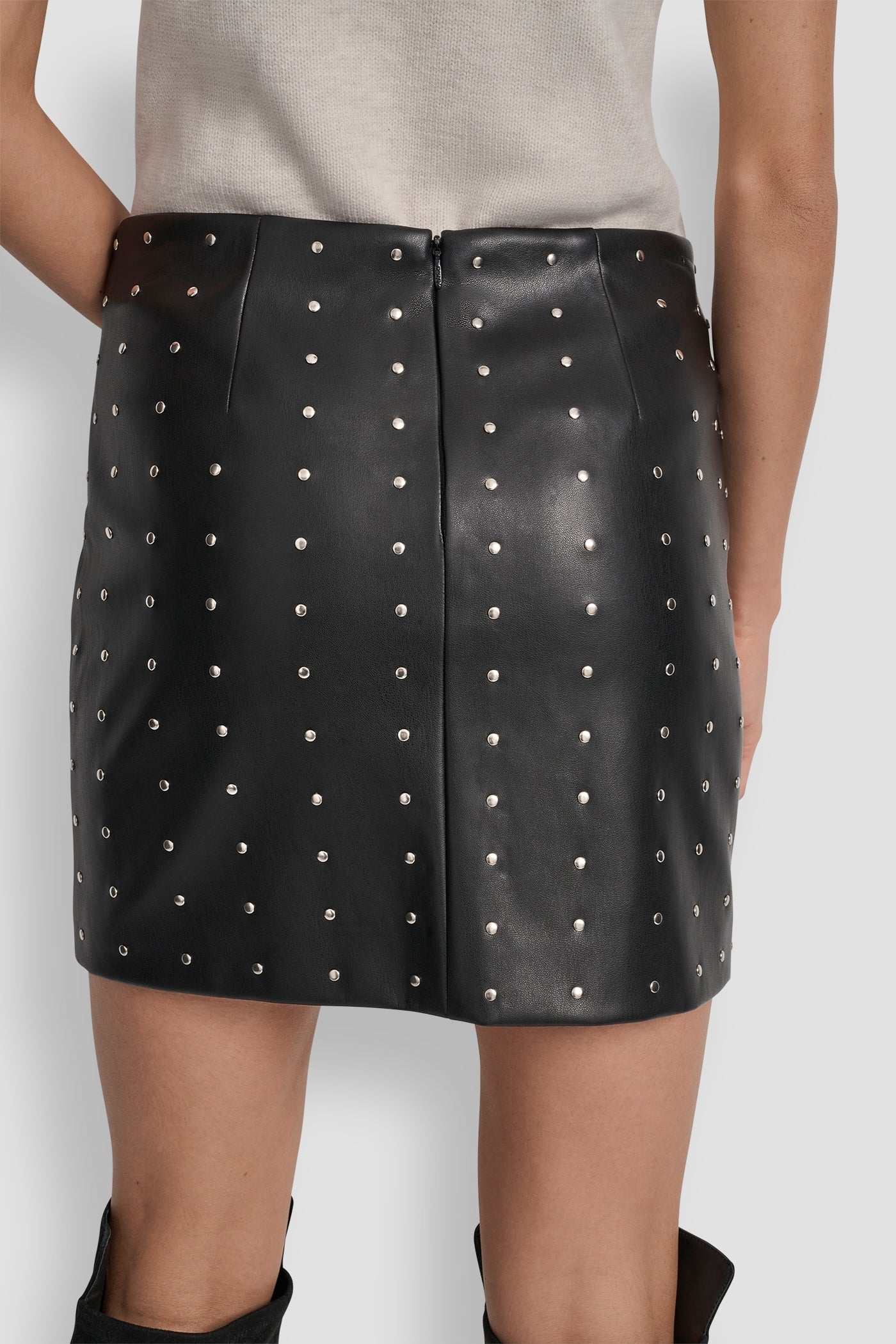 EMBELLISHED FAUX LEATHER SKIRT