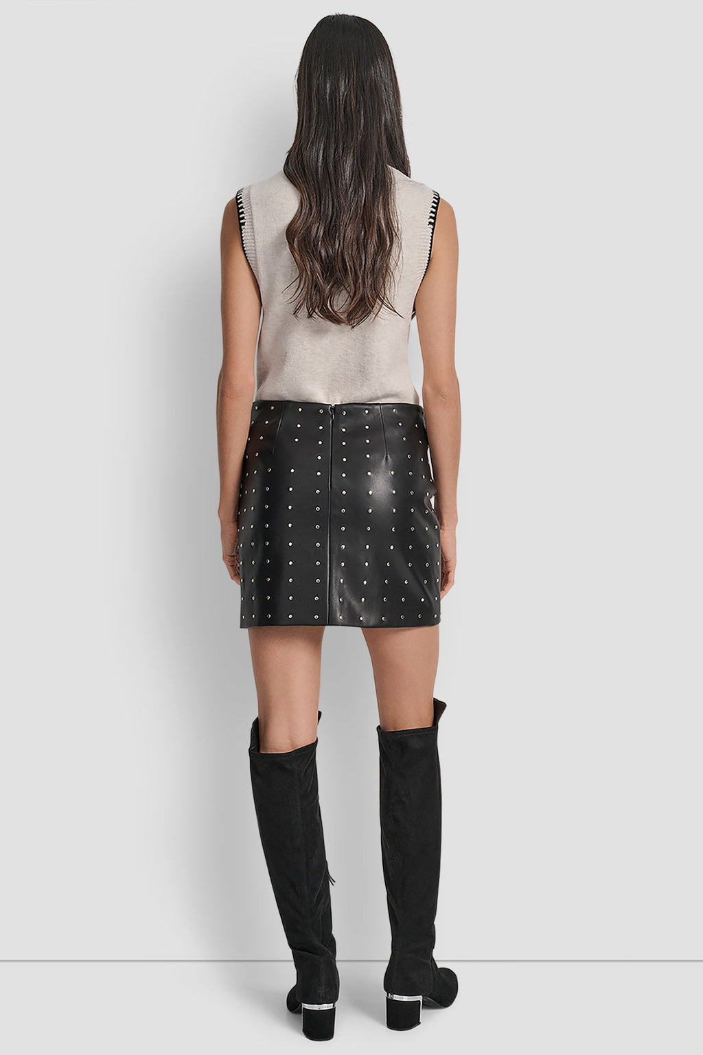 EMBELLISHED FAUX LEATHER SKIRT