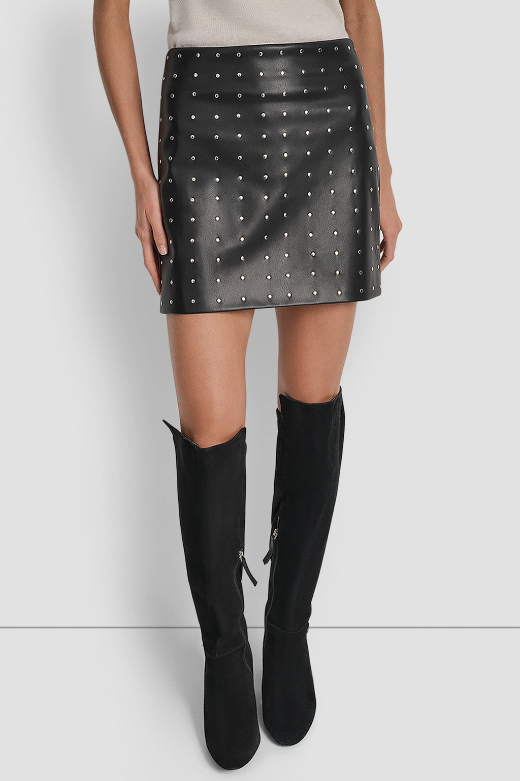 EMBELLISHED FAUX LEATHER SKIRT