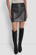 EMBELLISHED FAUX LEATHER SKIRT
