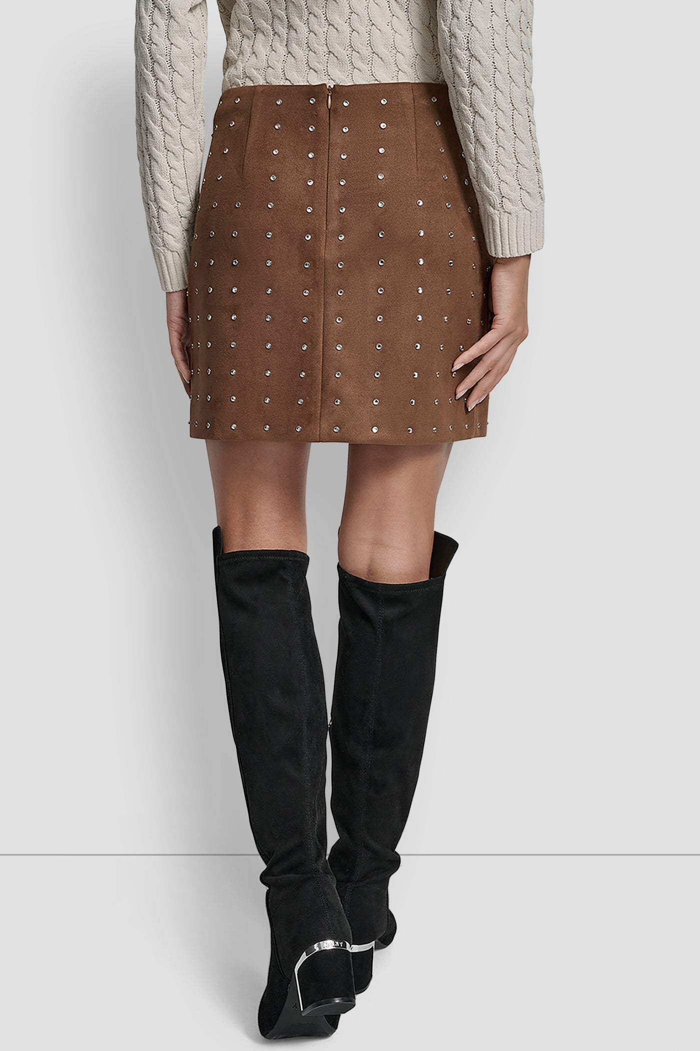 EMBELLISHED FAUX SUEDE MINI SKIRT