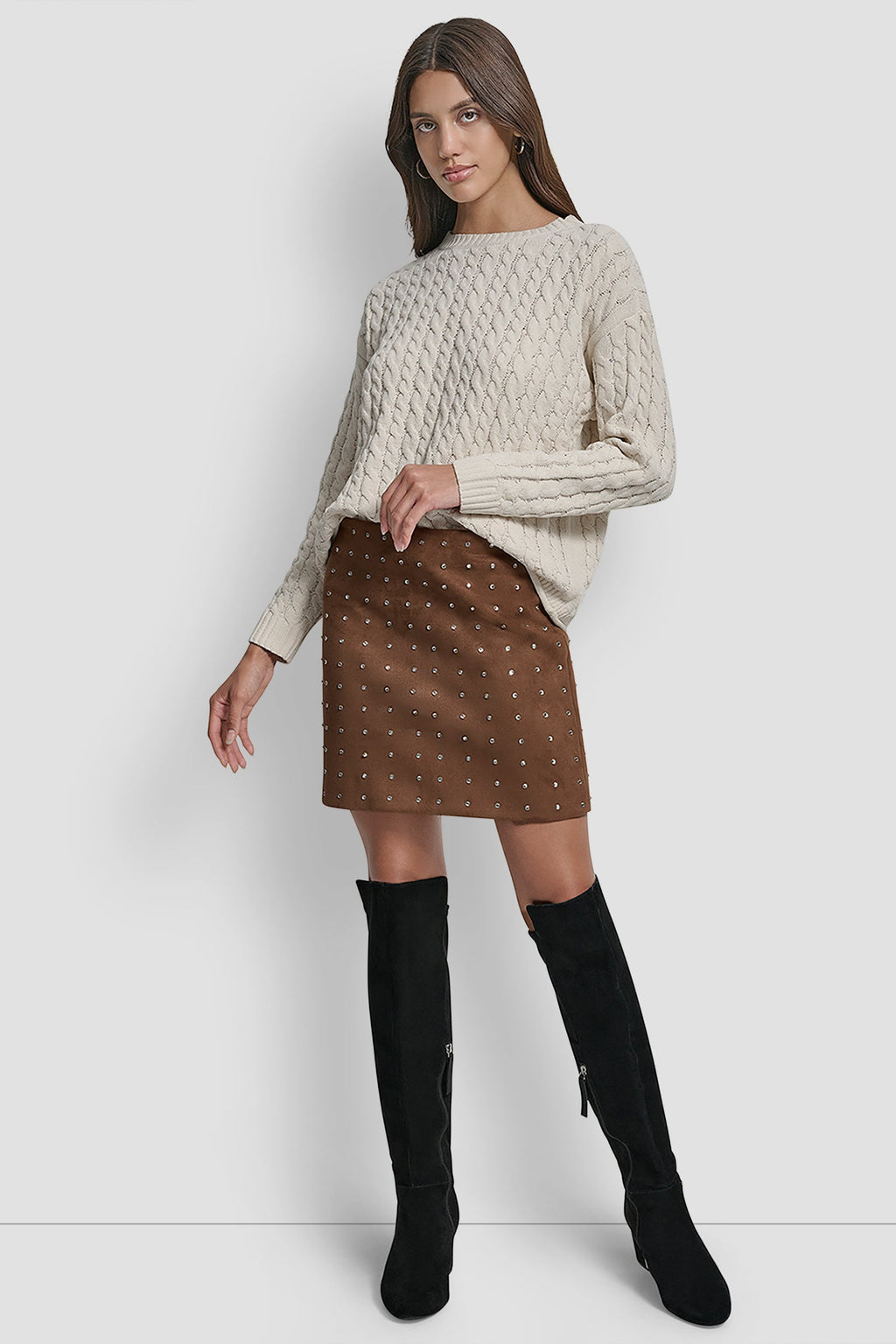 EMBELLISHED FAUX SUEDE MINI SKIRT