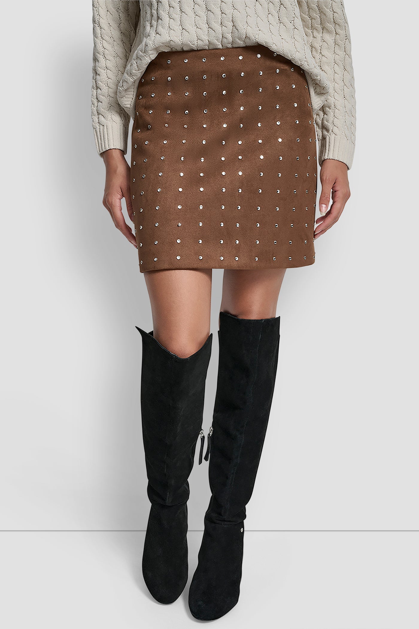 EMBELLISHED FAUX SUEDE MINI SKIRT