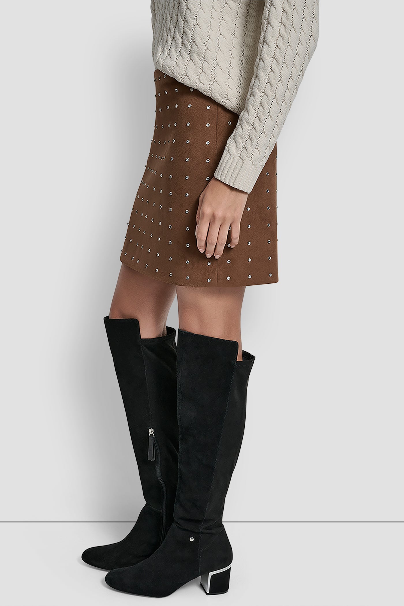 EMBELLISHED FAUX SUEDE MINI SKIRT