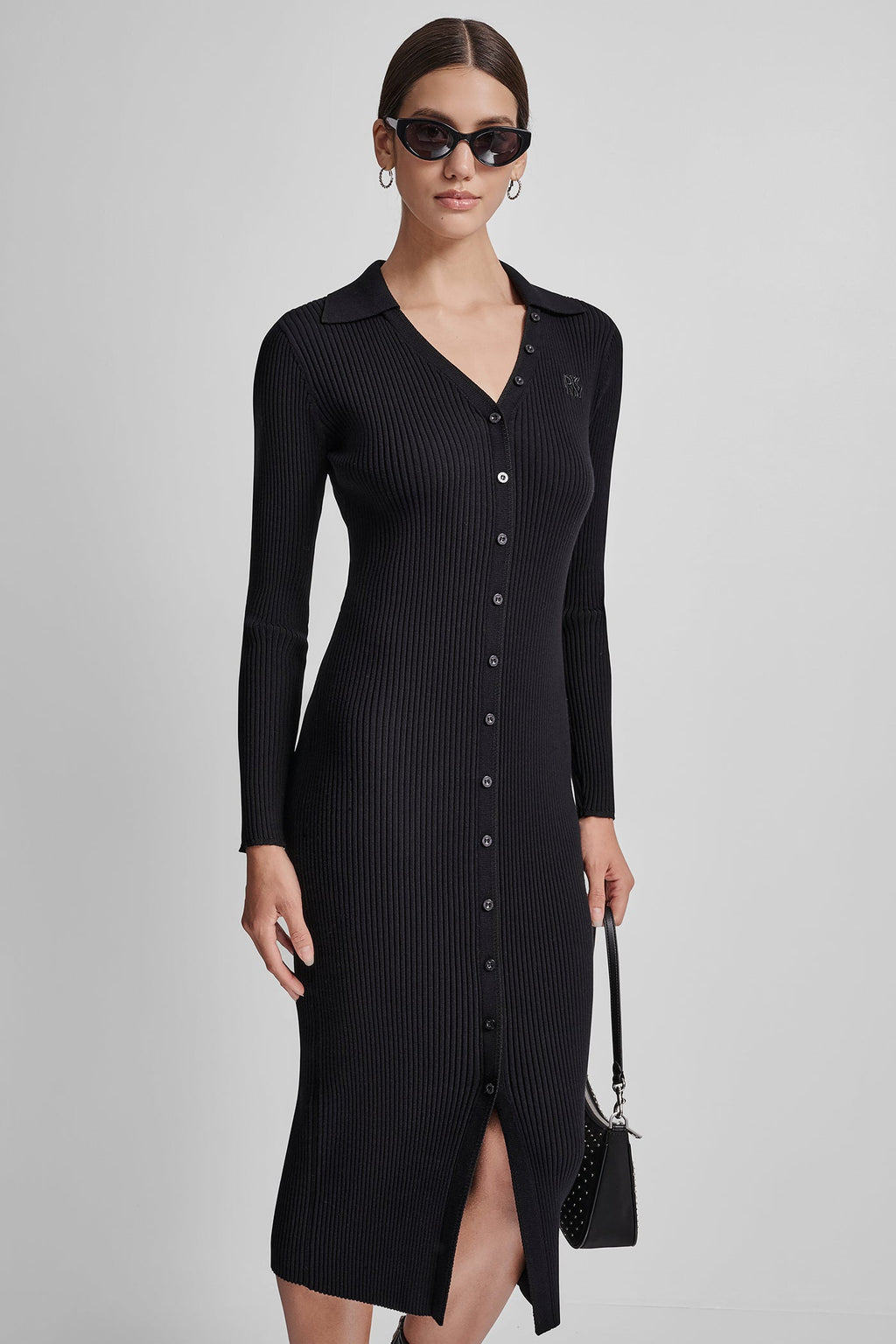 RIB-KNIT MIDI POLO DRESS