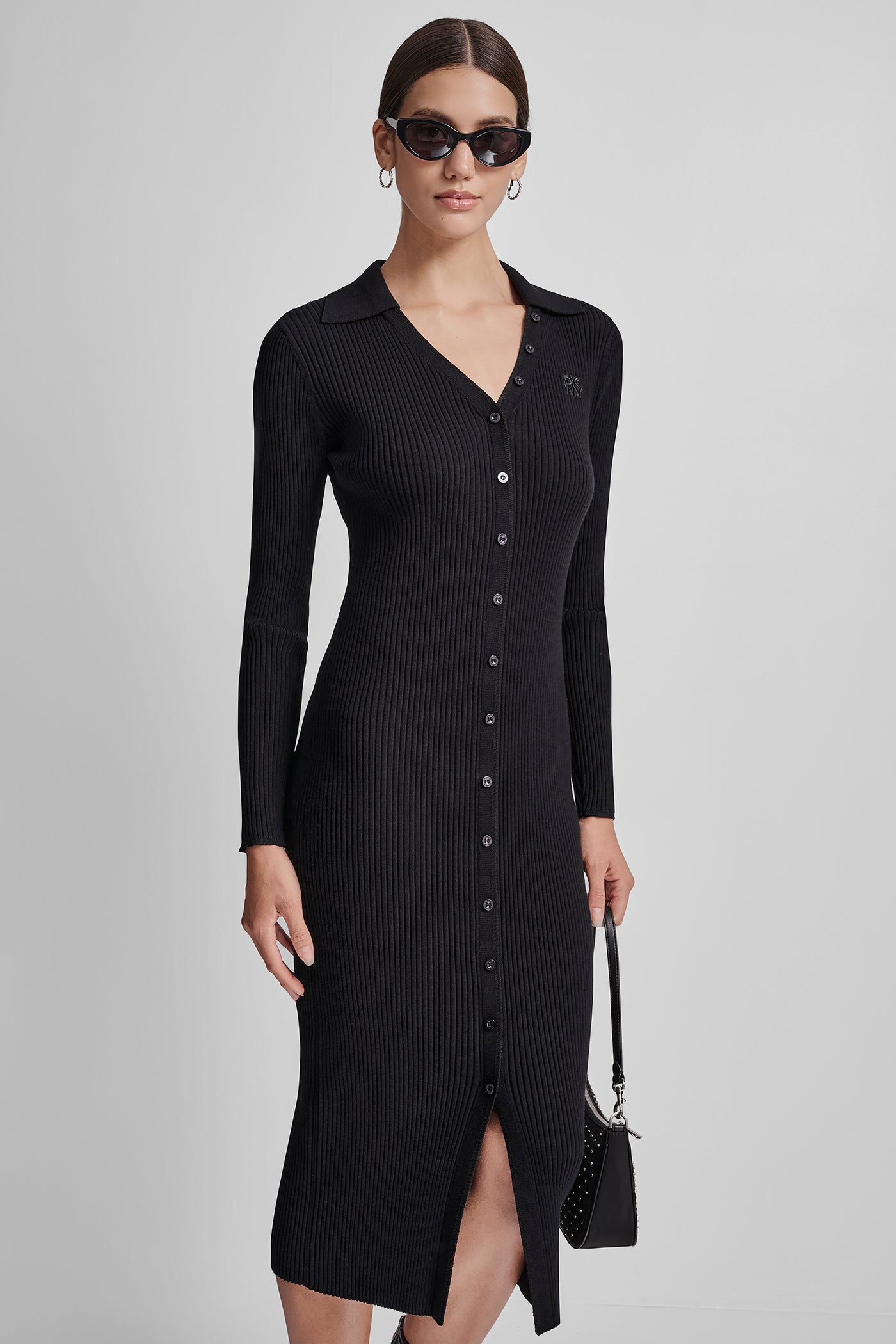 RIB-KNIT MIDI POLO DRESS