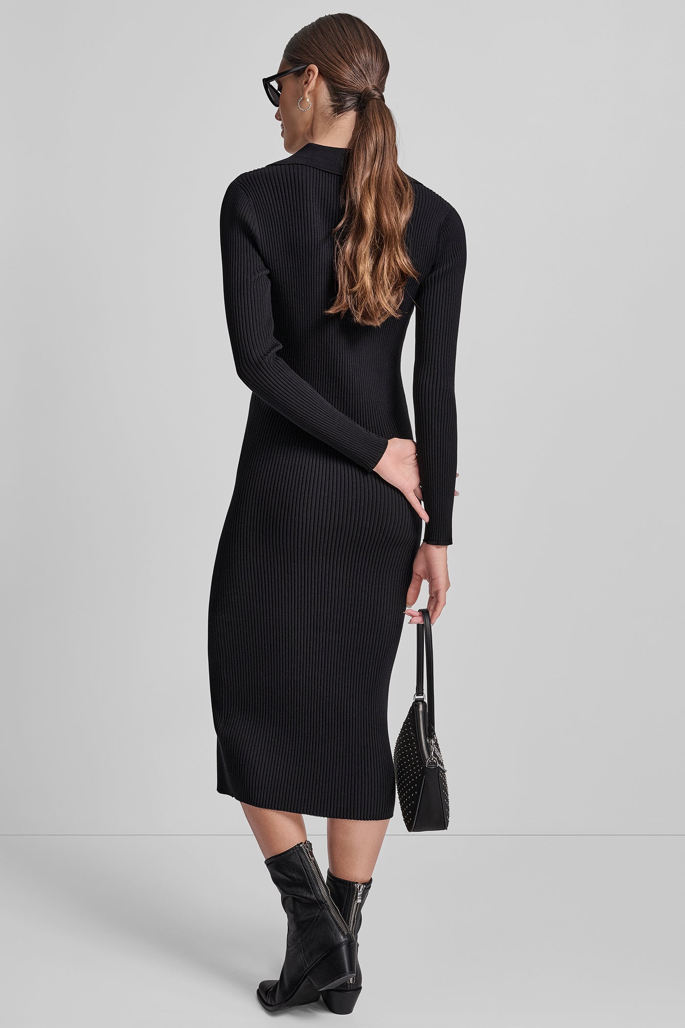 RIB-KNIT MIDI POLO DRESS
