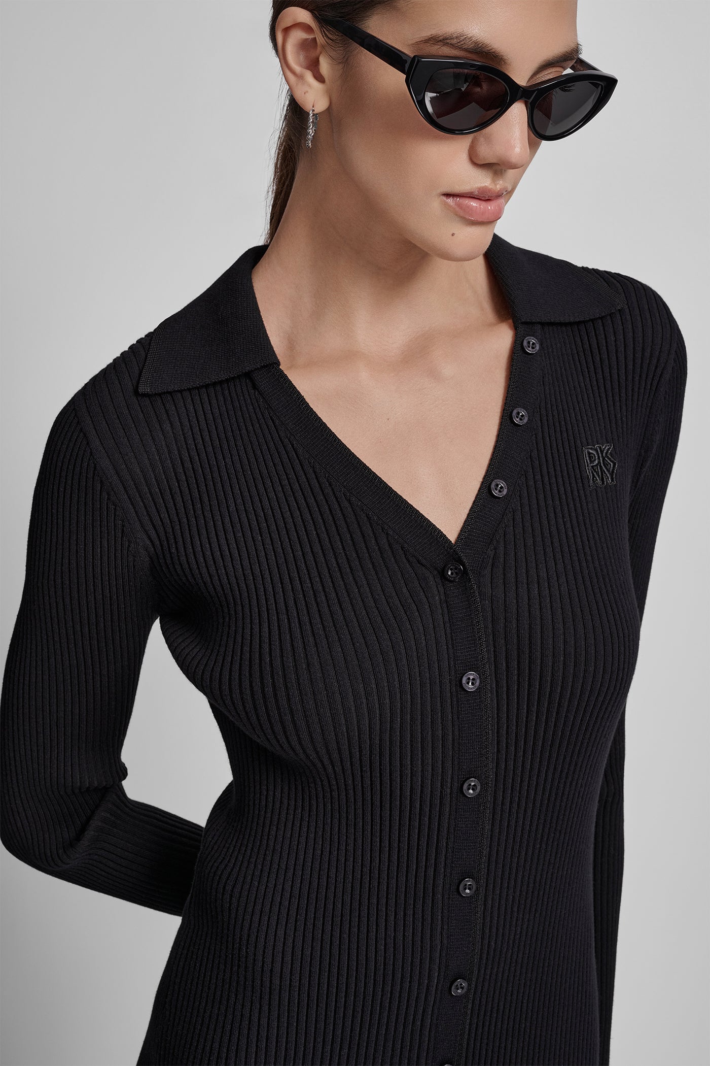 RIB-KNIT MIDI POLO DRESS