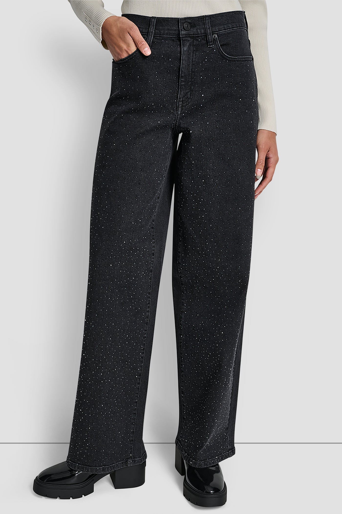 HIGH-RISE WIDE LEG WITH RHINESTONE EMBELLISHMENT