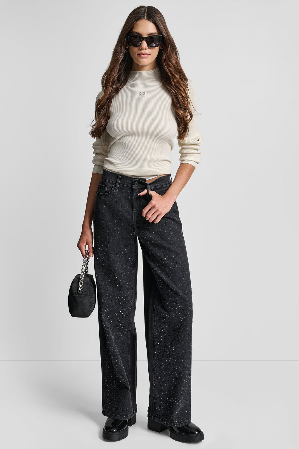 HIGH-RISE WIDE LEG WITH RHINESTONE EMBELLISHMENT