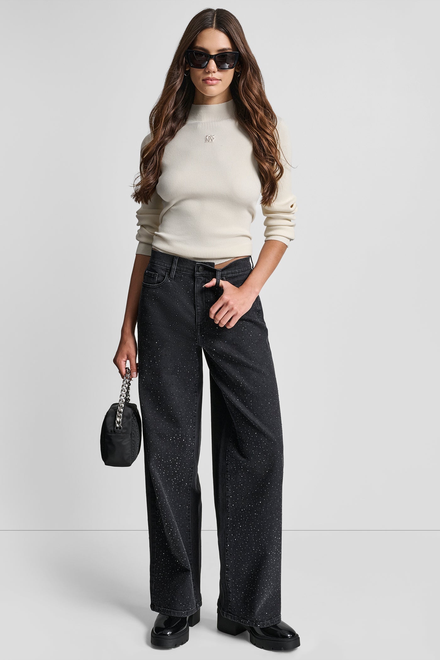 HIGH-RISE WIDE LEG WITH RHINESTONE EMBELLISHMENT