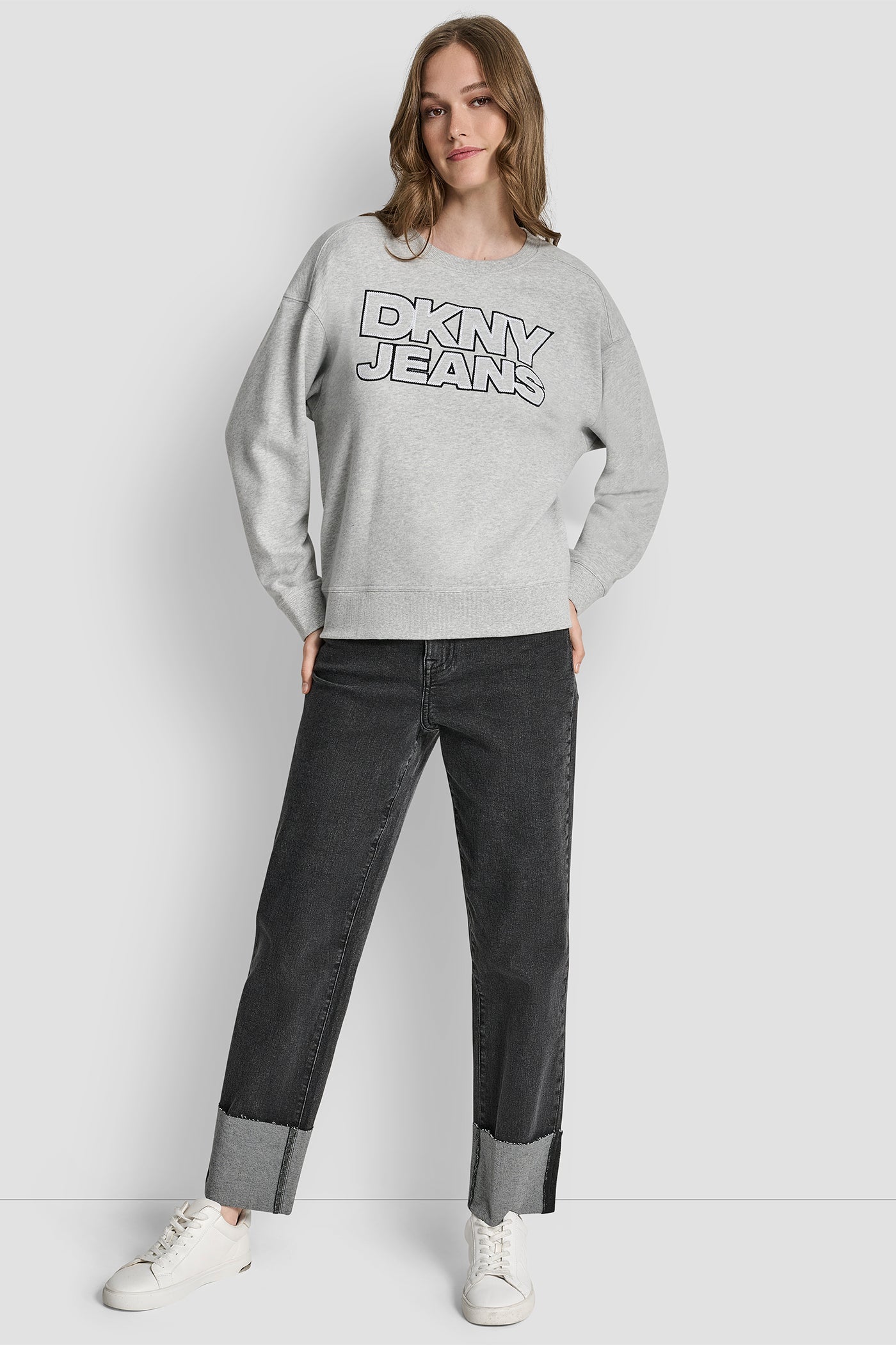 DKNY JEANS CHAINSTITCH OUTLINE LOGO CREW NECK SWEATSHIRT