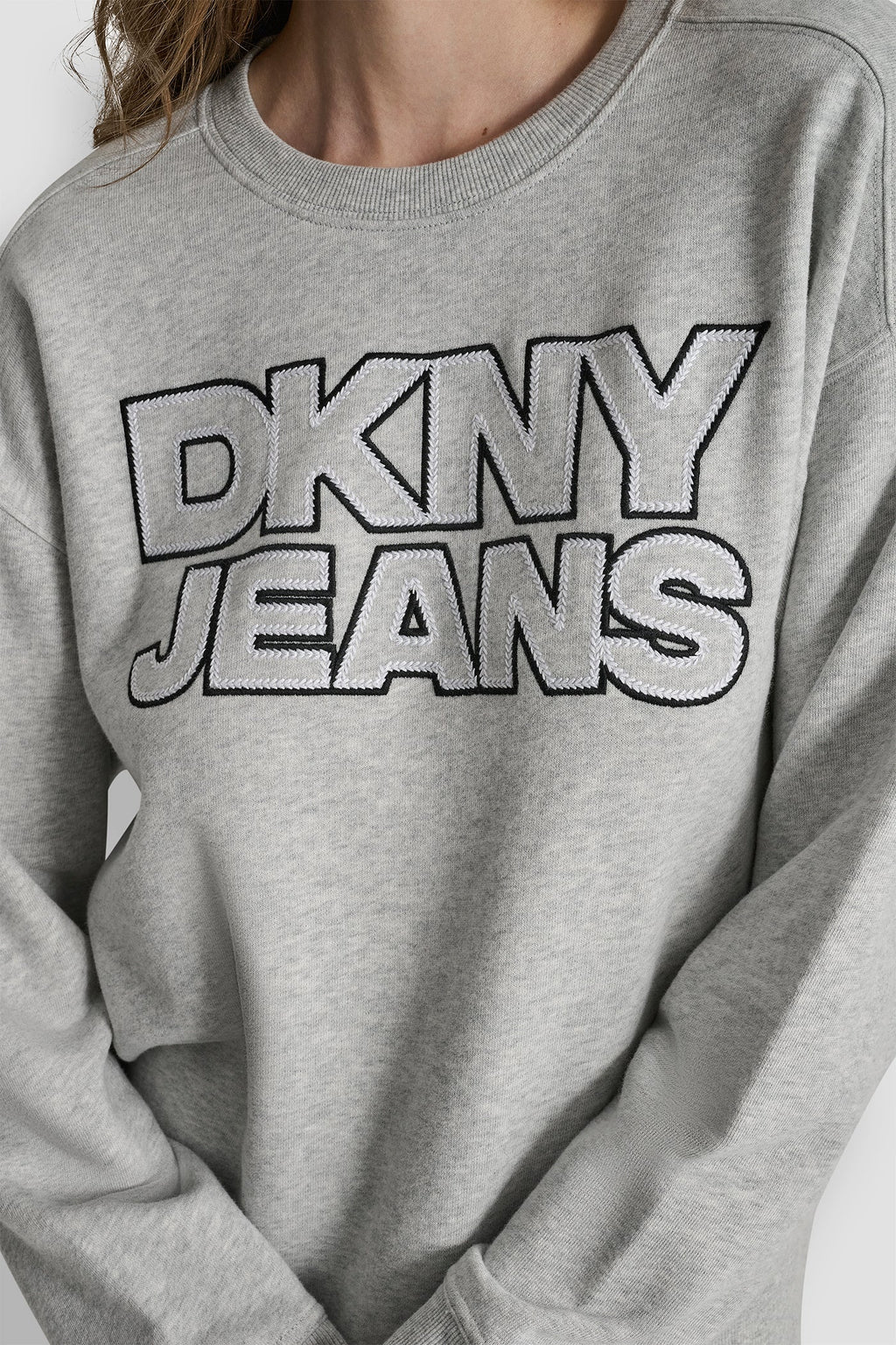 DKNY JEANS CHAINSTITCH OUTLINE LOGO CREW NECK SWEATSHIRT