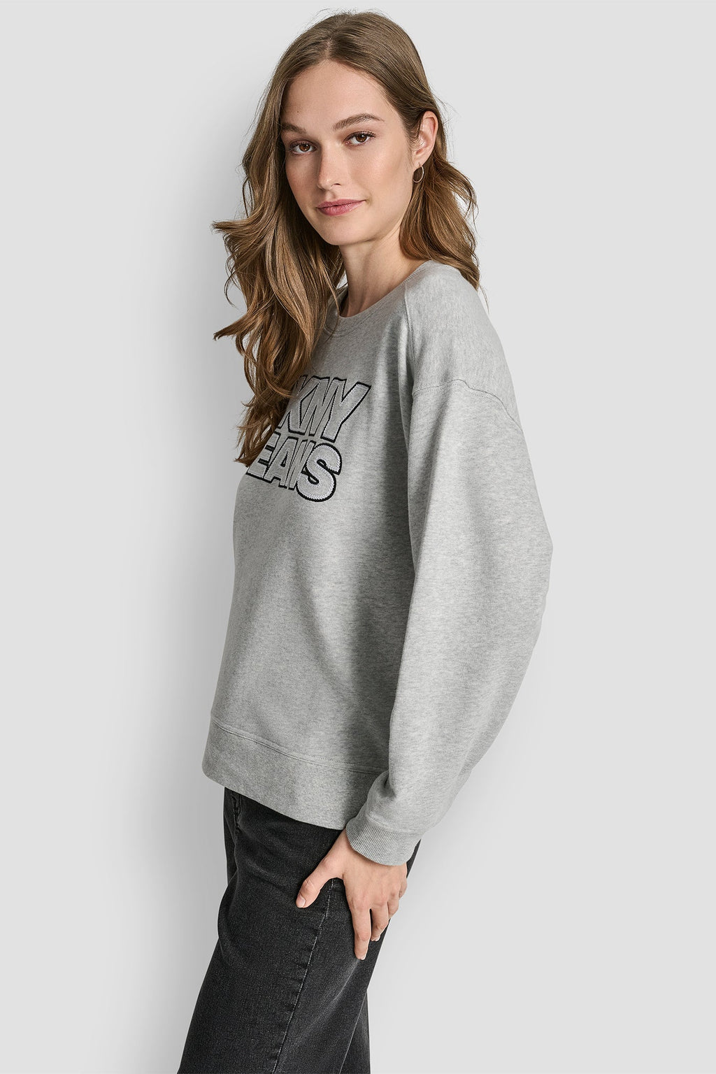DKNY JEANS CHAINSTITCH OUTLINE LOGO CREW NECK SWEATSHIRT