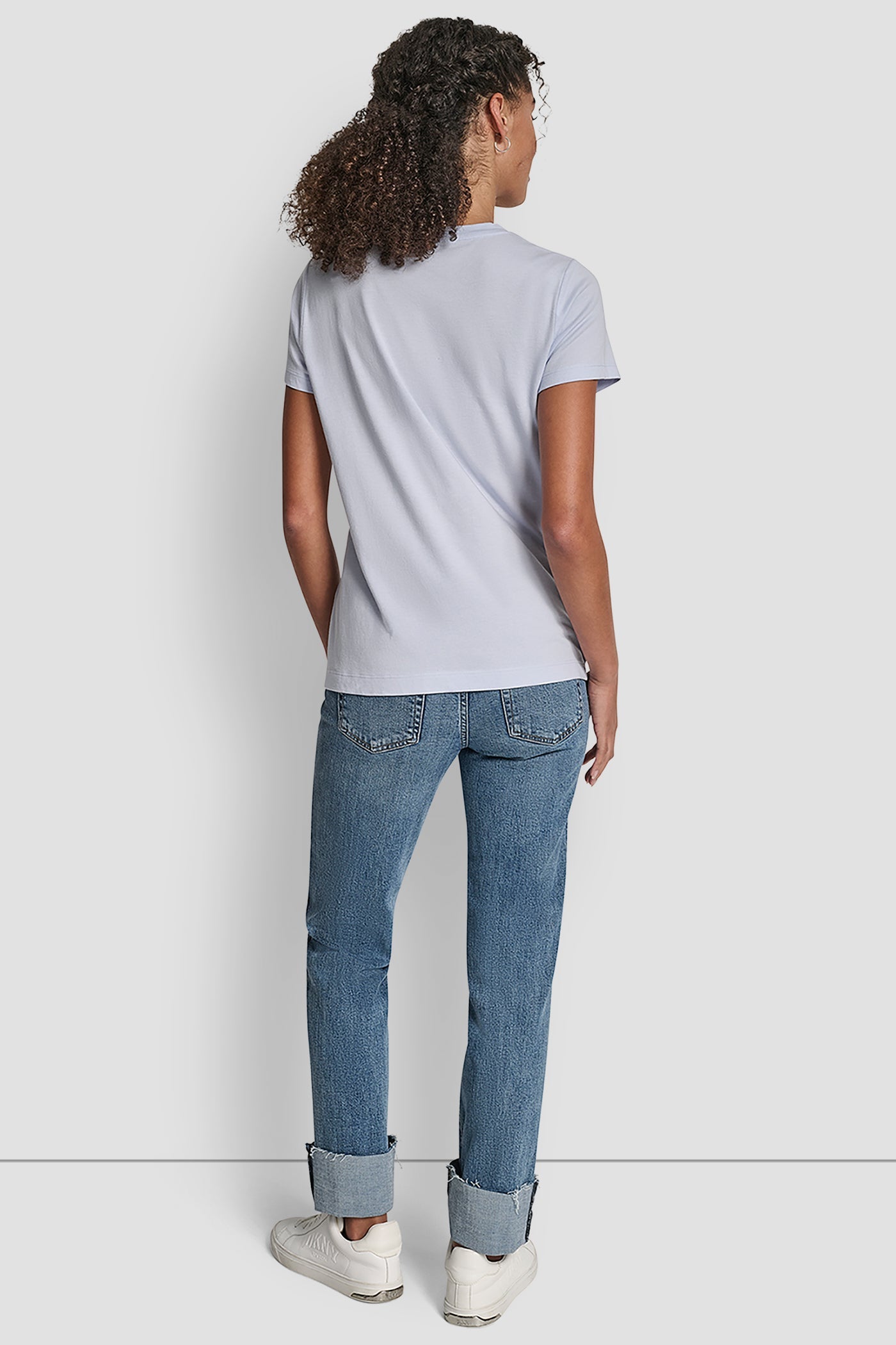 DKNY JEANS SATIN APPLIQUE CHAINSTITCH LOGO CREW NECK TEE