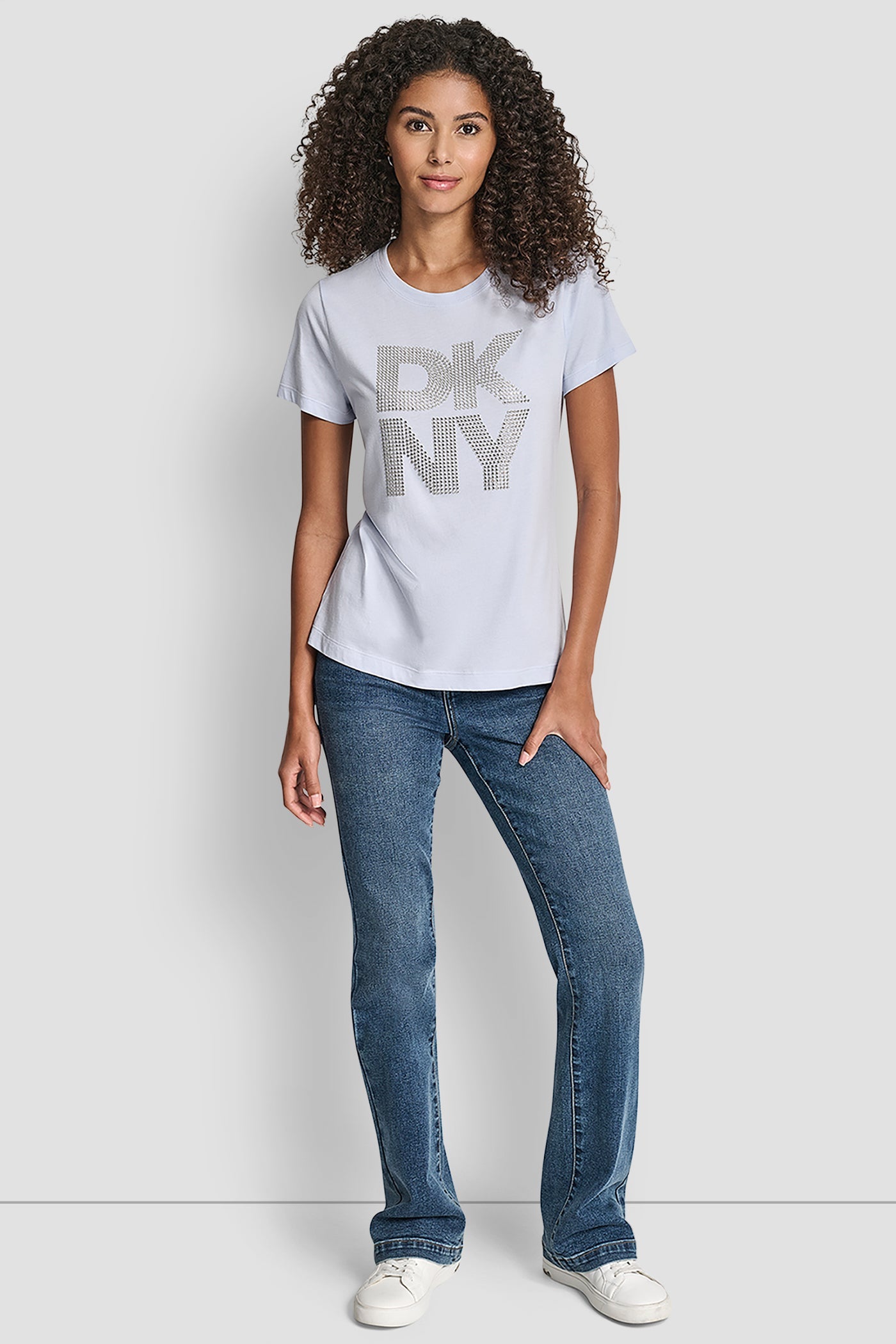DKNY STACKED RHINESTONE LOGO TEE