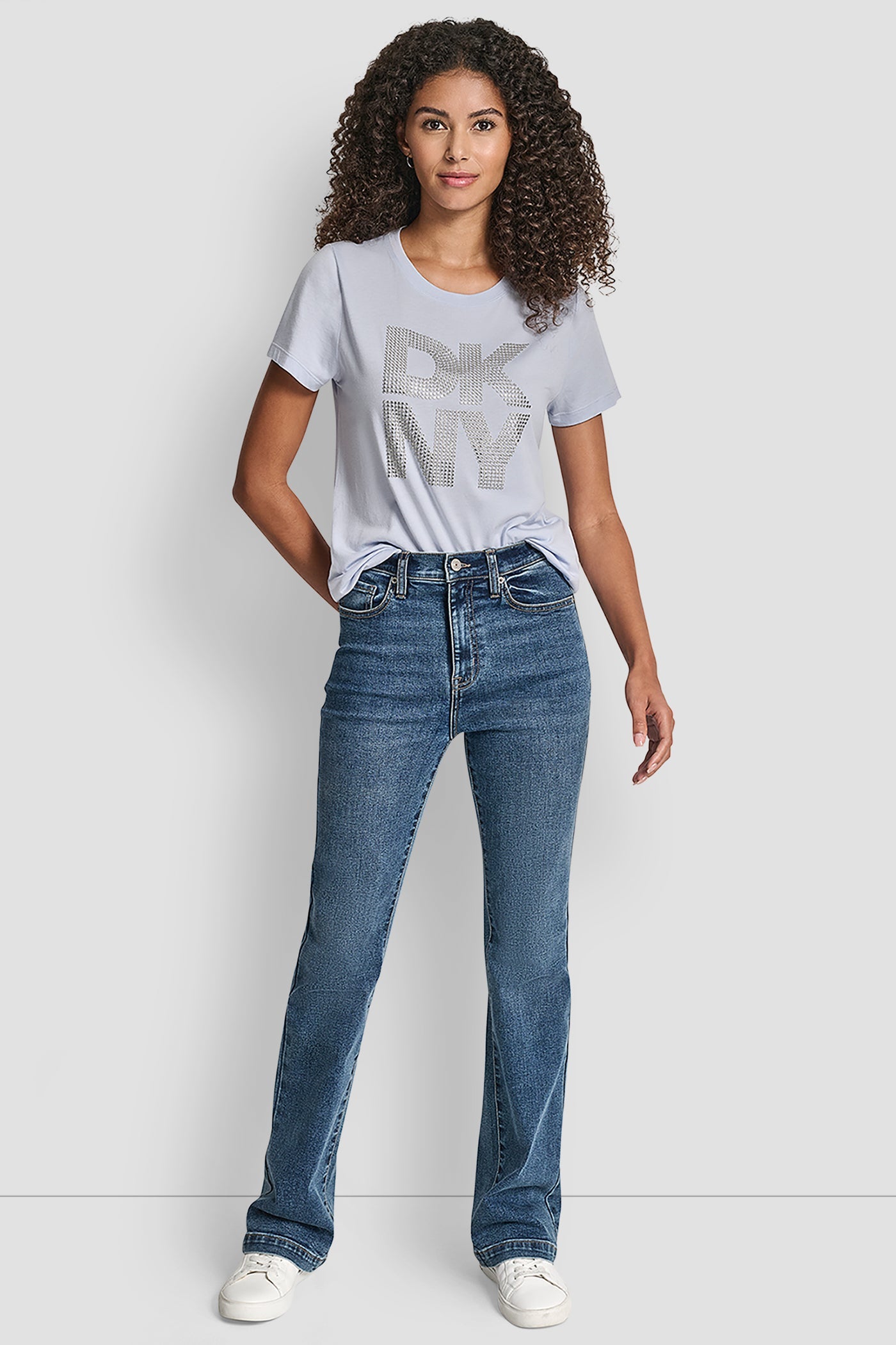 DKNY STACKED RHINESTONE LOGO TEE