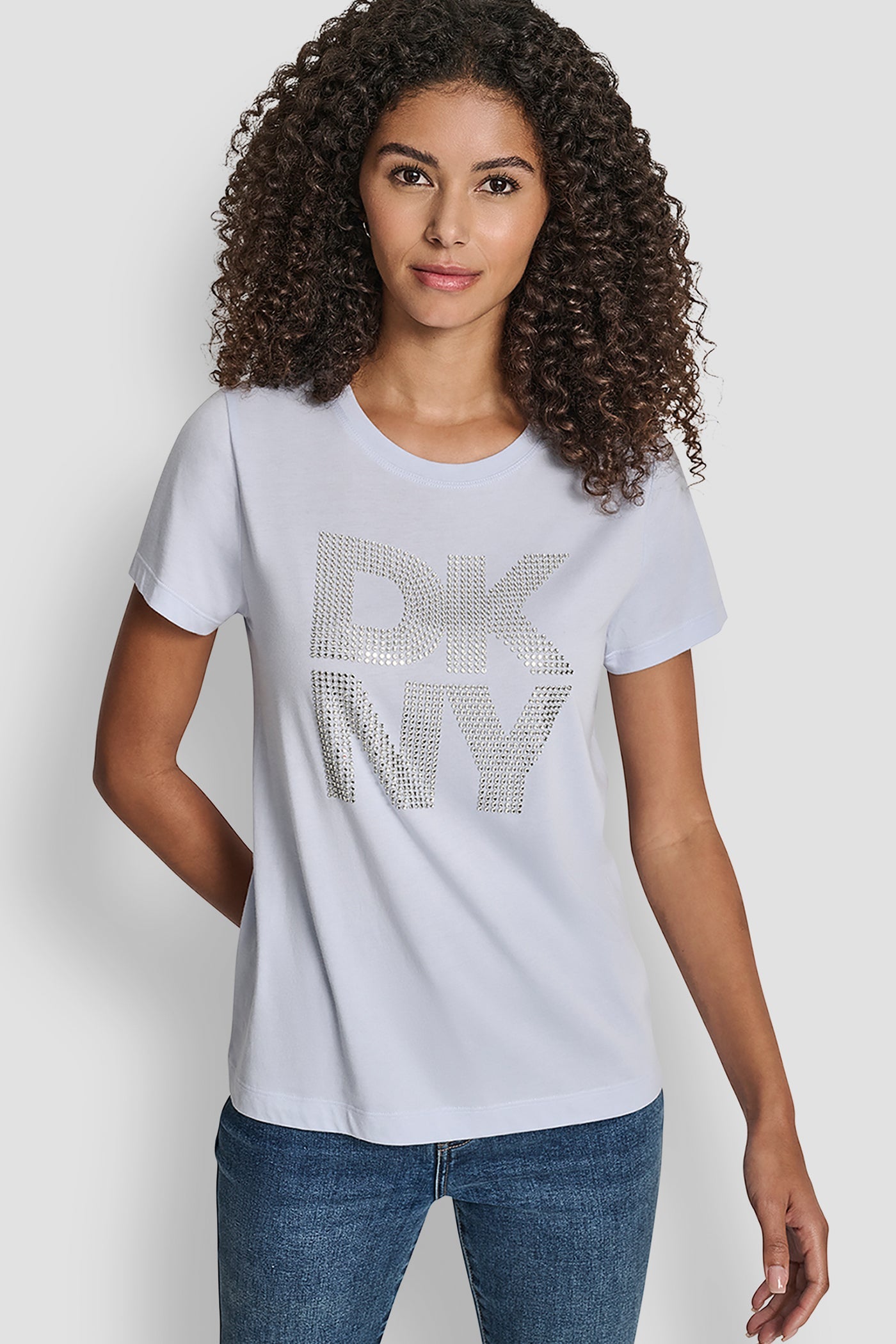 DKNY STACKED RHINESTONE LOGO TEE