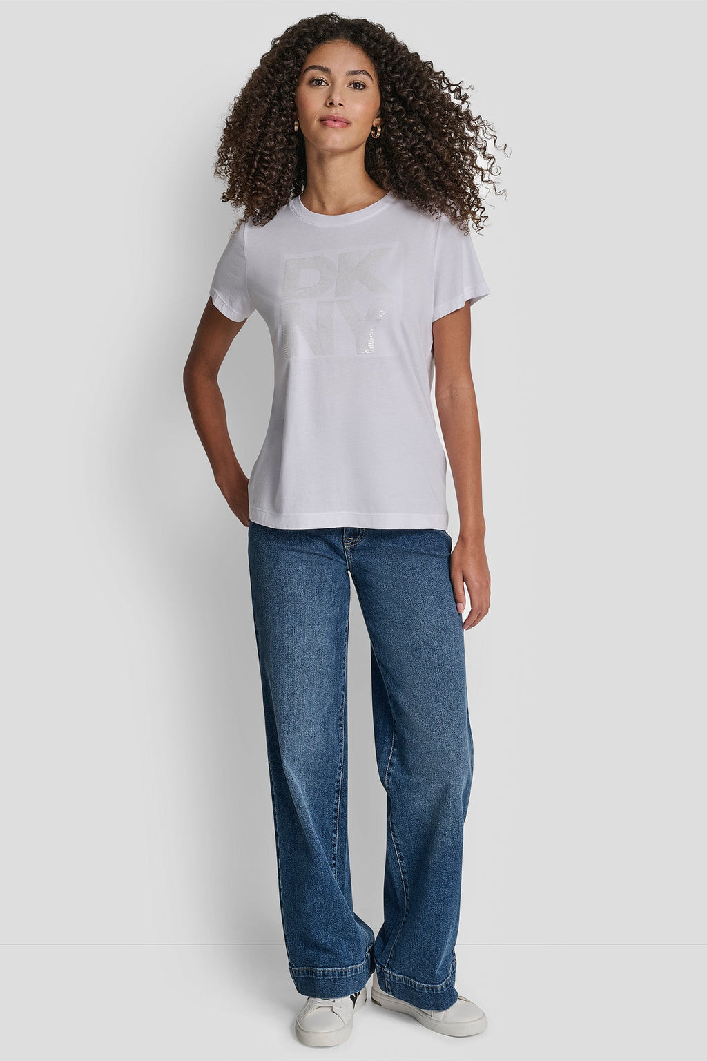 DKNY SEQUIN LOGO CREW NECK TEE