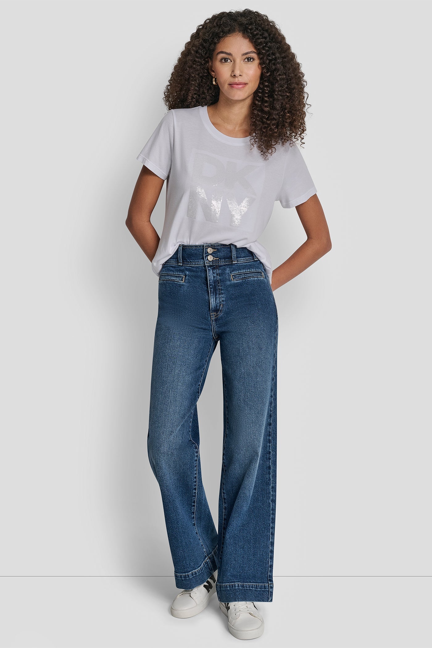 DKNY SEQUIN LOGO CREW NECK TEE