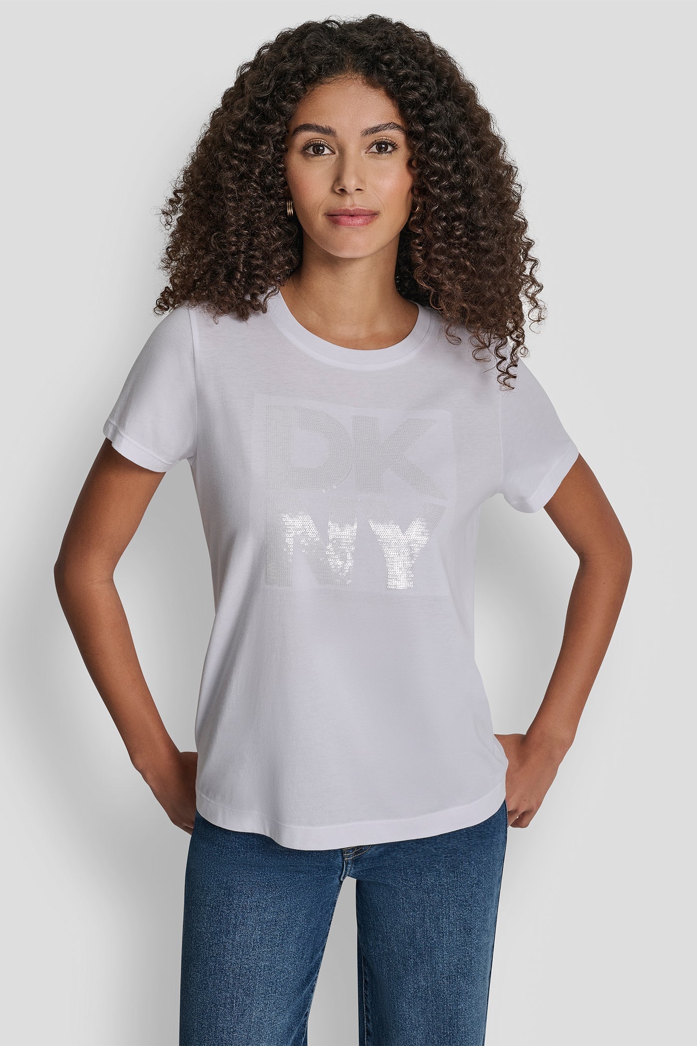 DKNY SEQUIN LOGO CREW NECK TEE