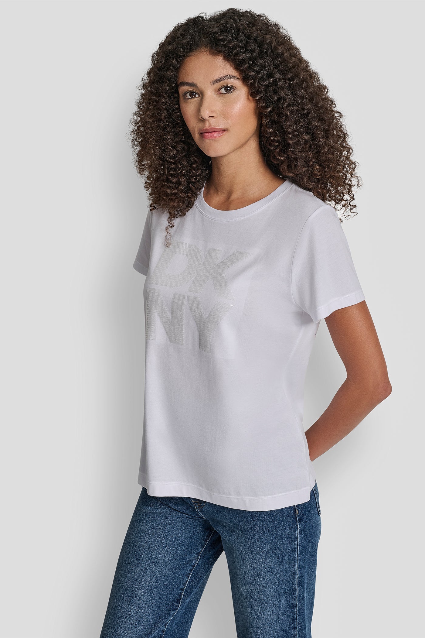 DKNY SEQUIN LOGO CREW NECK TEE