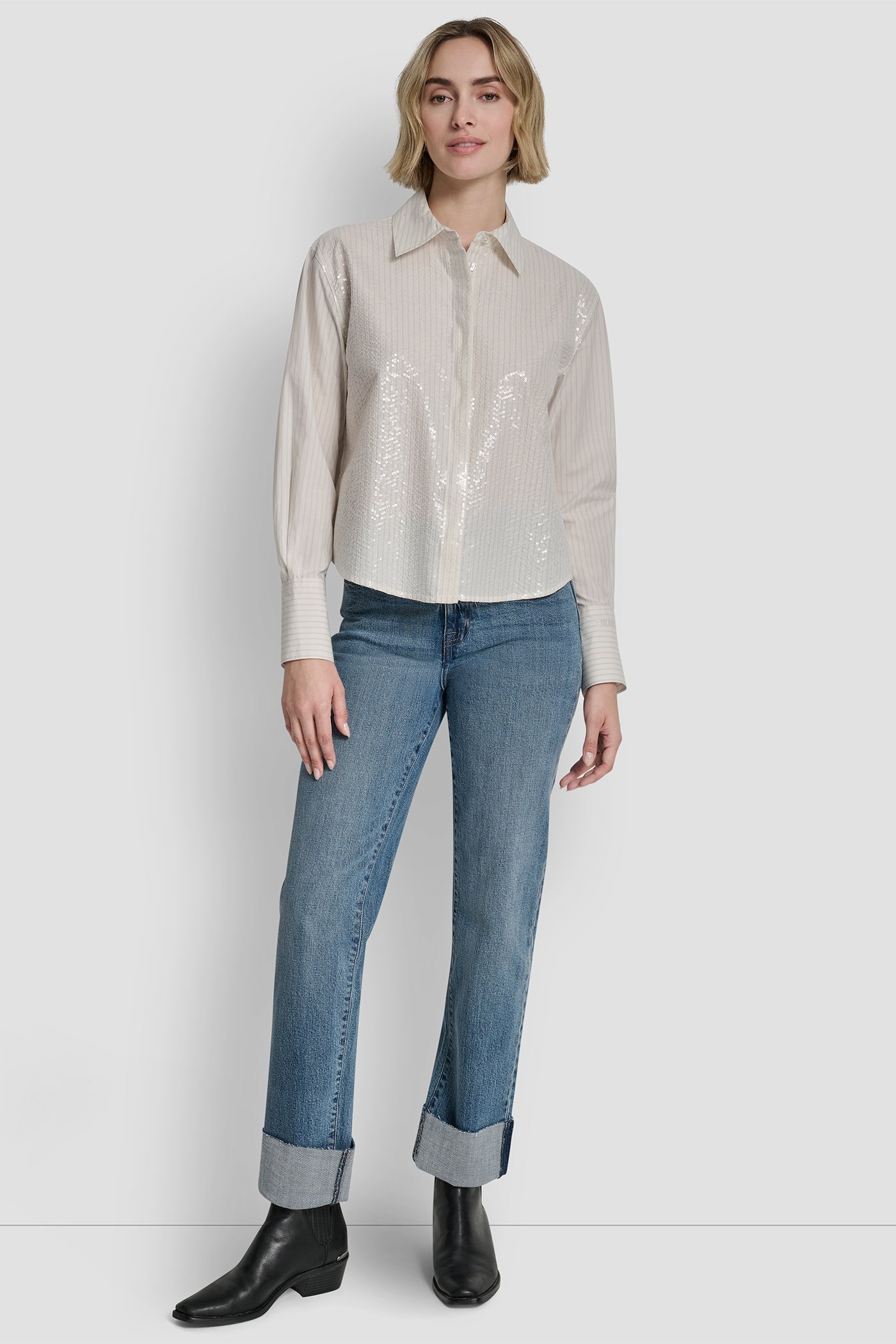POPLIN BUTTON FRONT SHIRT WITH SEQUINS