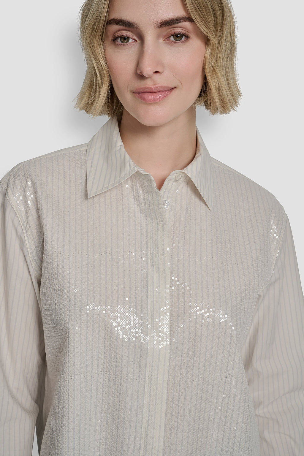 POPLIN BUTTON FRONT SHIRT WITH SEQUINS