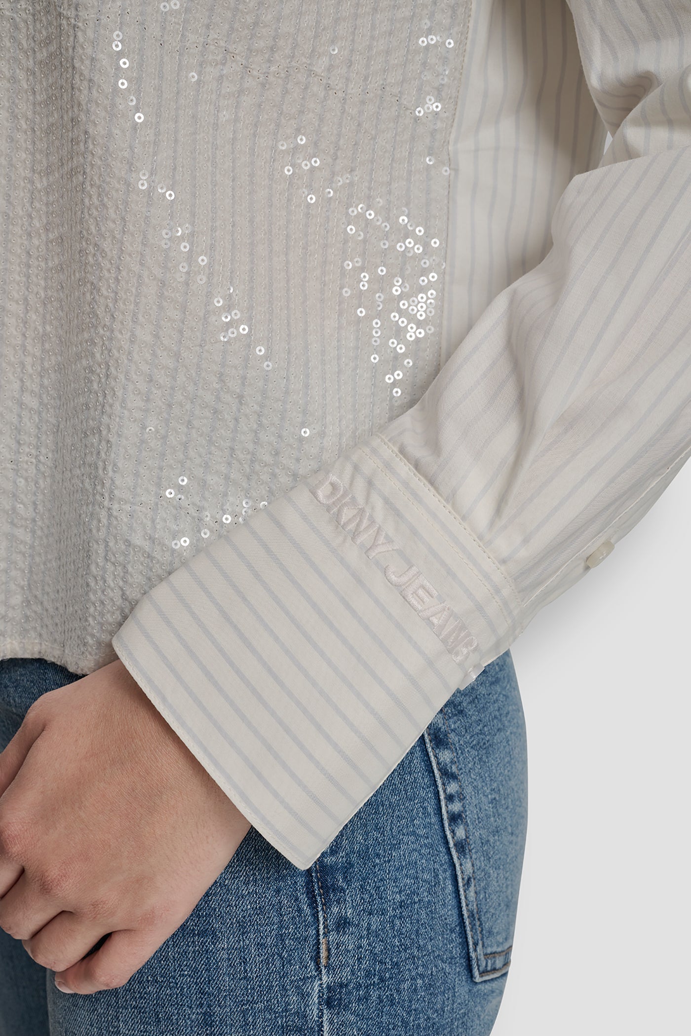 POPLIN BUTTON FRONT SHIRT WITH SEQUINS