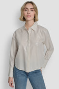 POPLIN BUTTON FRONT SHIRT WITH SEQUINS