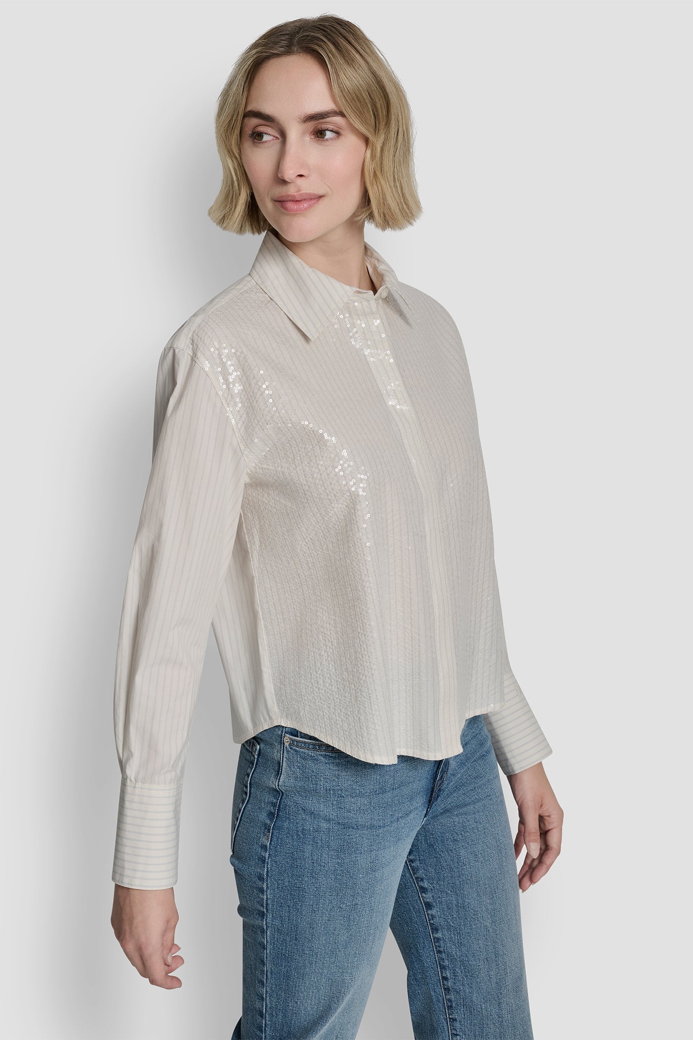 POPLIN BUTTON FRONT SHIRT WITH SEQUINS