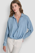 BUTTON-FRONT SHIRT WITH TWIST HEM