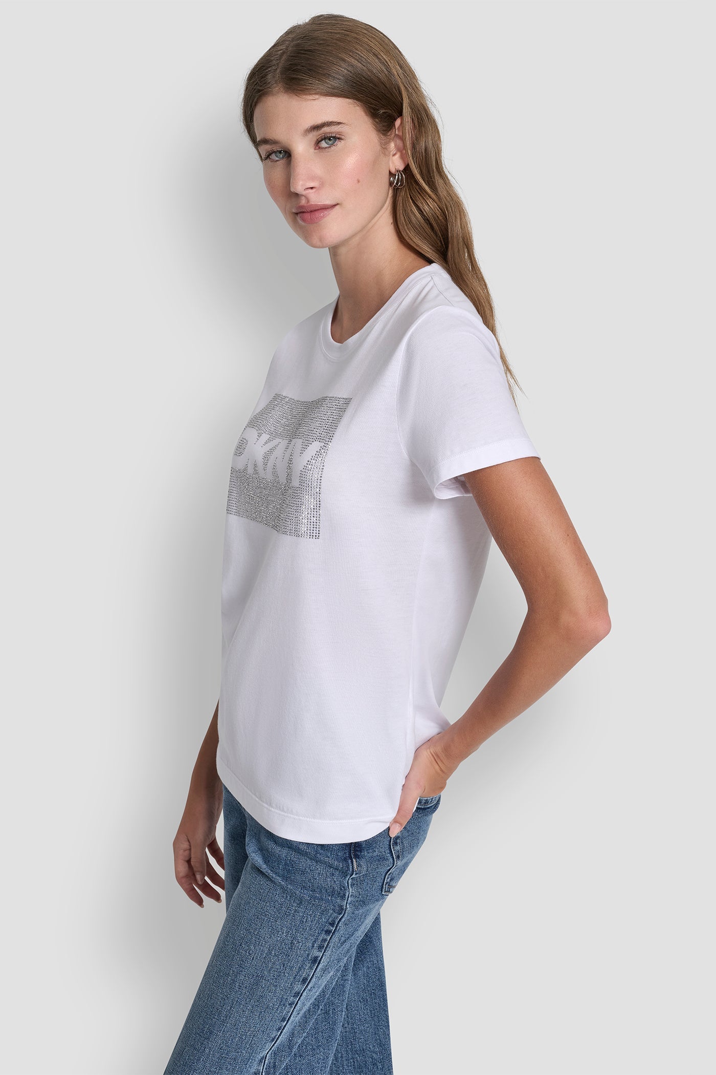 DKNY BOX RHINESTONE LOGO TEE